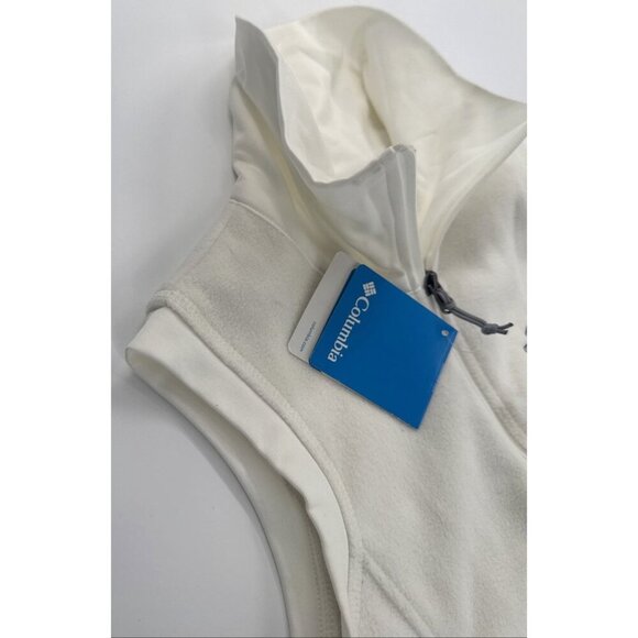 Columbia Fleece Vest Womens Medium Ivory Full Zip Give and Go Layer FCA Logo NEW - Picture 3 of 13